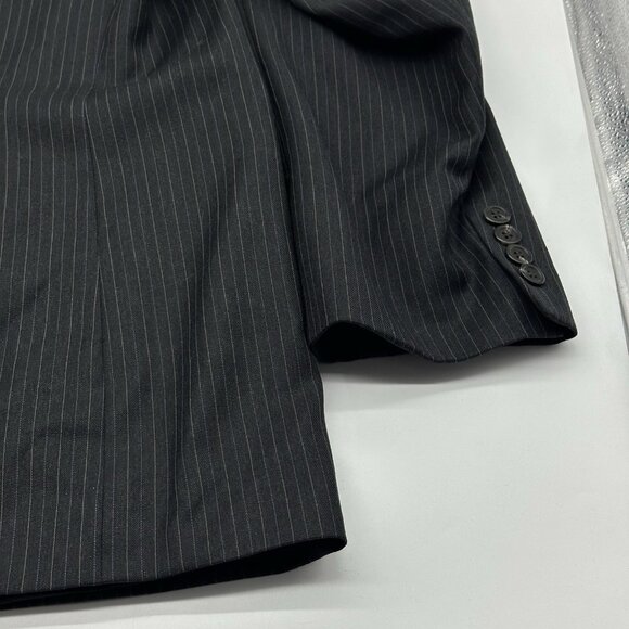 Lauren Ralph Lauren Size 46R Black Wool Pinstripe Single Breasted Suit Jacket - Picture 9 of 11